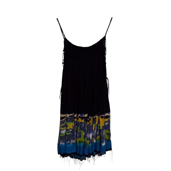 FP One Size X-Small Imperial Palm Pintuck Mini Dress Boho Beach Lace Up Tie Dye - Picture 6 of 7
